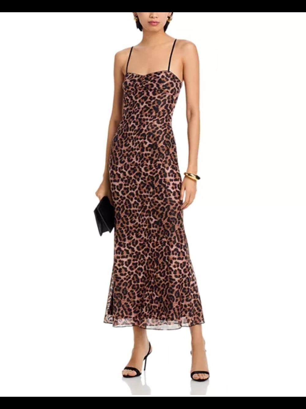 NWT Aqua Leopard Mesh Maxi Slip Dress Brown Black Animal Print Camisole Gown M